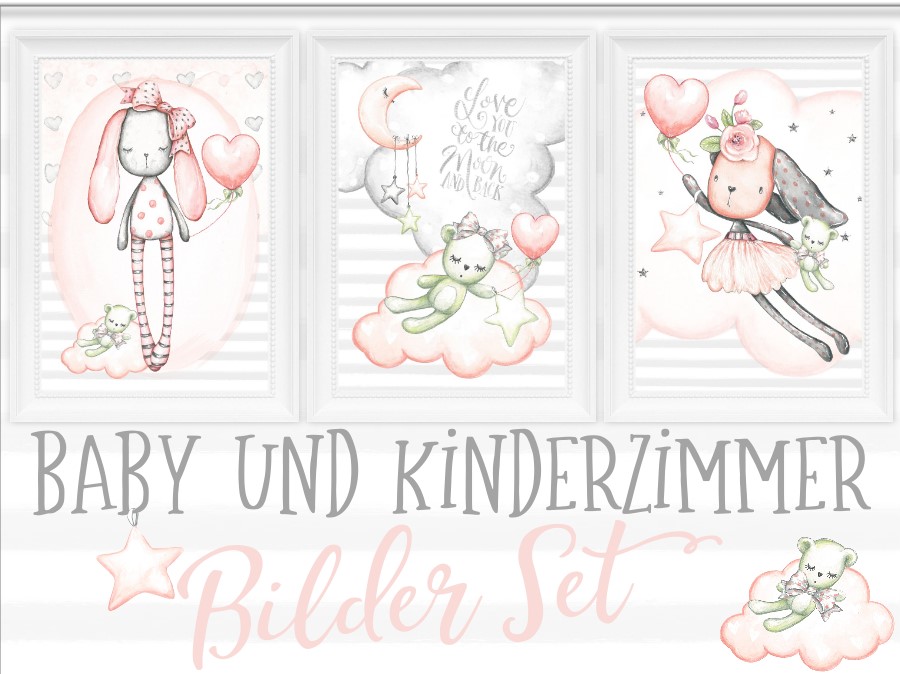 Kinder Baby Zimmer Bild Er Tiere Teddy Poster Tierbild Bilder Set Din A4 Set19